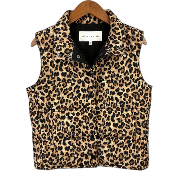 Veronica Beard Leopard Print Snap Button Front Cushing Puffer Vest Size Small - Picture 4 of 16